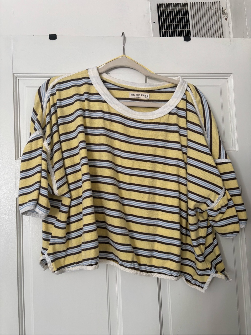 We The Free Yellow Striped Boxy Tee with Black & White Accents
